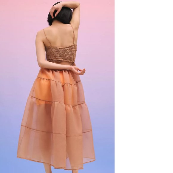 NEW Anthropologie OhSevenDays Tiered Sheer Midi Dress - Picture 2 of 9